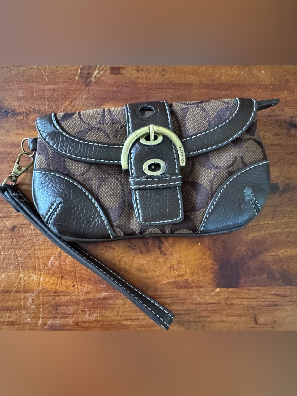 Coach Brown Signature Canvas Wristlet